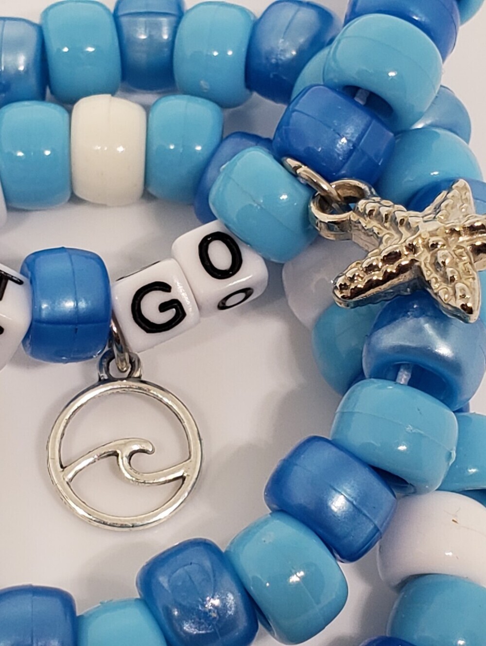 Handmade Blue Beach Let Go Stackable Kandi Bracelets - Picture 2 of 6